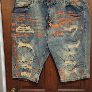 #3055 HP Distressed Jean Shorts with Orange Highlights